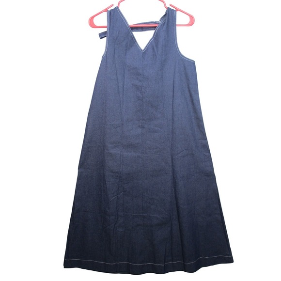 Women's Denim Belted Midi Dress Sleeveless V-Neck Dark Wash Casual A-Line Size - Picture 2 of 7
